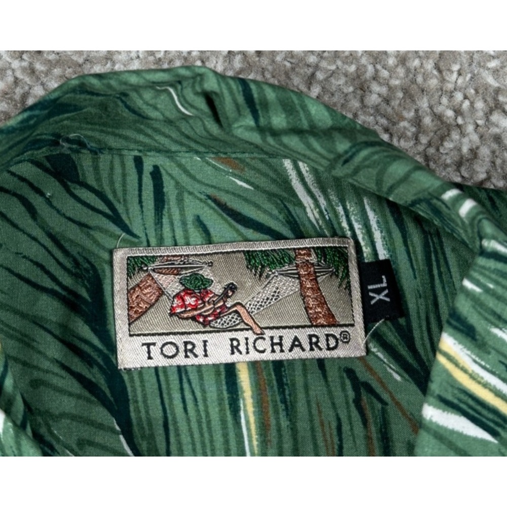 Vintage Tori Richard Shirt Mens XL Hawaiian Aloha Beach Palm Sunset Ukulele 90s - Picture 5 of 9